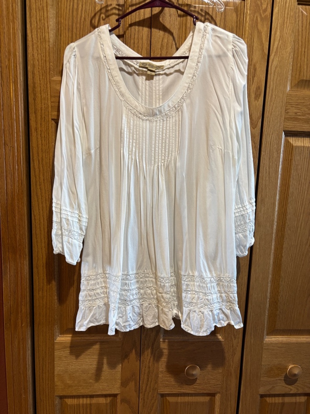 Women's Cream Pintuck & Lace Boho Tunic